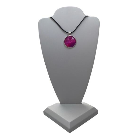 Svetlana Yeung Handmade Pendant Necklace | Pink Purple Fluid Art Round Resin - Picture 2 of 4